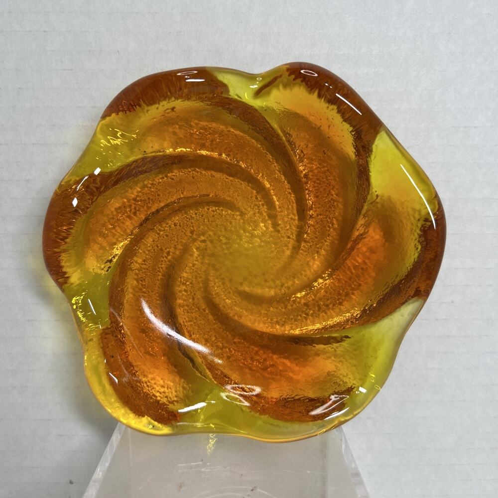 Fenton Art Glass Amberina Cadmium Swirl Freeform 5" Candy Trinket Dish Ashtray